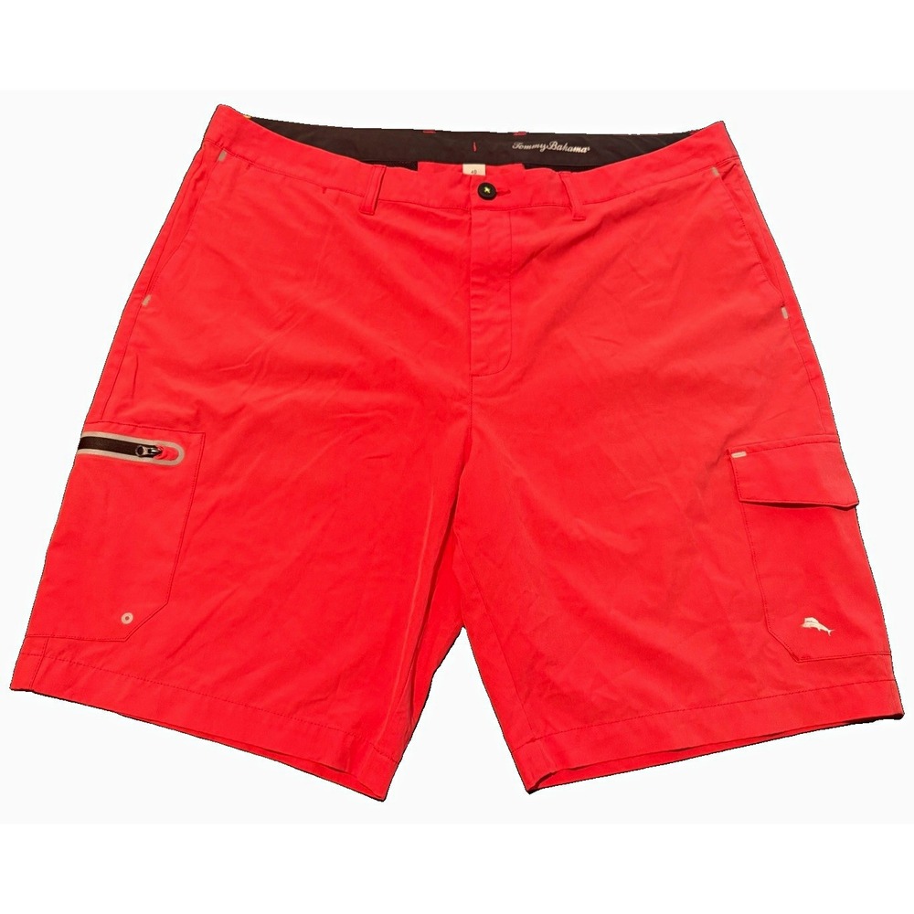 Tommy Bahama Men's Island Active Red Solid Cargo Shorts Flat Front Cargo Pockets